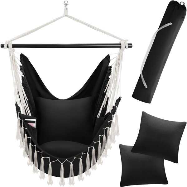 Tectake Závěsné křeslo Malika, boho styl, nosnost 150 kg - černá
