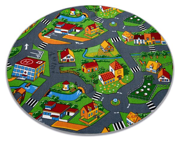 Kobercový ráj Kulatý dětský koberec LITTLE VILLAGE Uličky Rozměr: průměr 100 cm