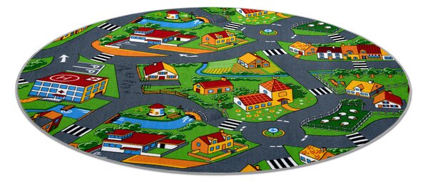 Kobercový ráj Kulatý dětský koberec LITTLE VILLAGE Uličky Rozměr: průměr 100 cm