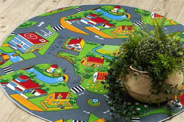 Kobercový ráj Kulatý dětský koberec LITTLE VILLAGE Uličky Rozměr: průměr 100 cm