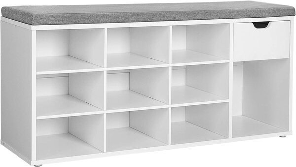 Botník s lavicí s šedým sedákem a zásuvkou WESO WHITE 104x30x48 cm, bílý
