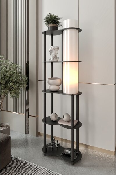 Stojací lampa s poličkami NOTO 1xE27/40W/230V černá