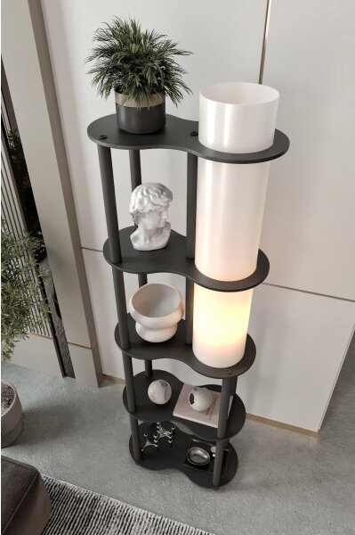 Stojací lampa s poličkami NOTO 1xE27/40W/230V černá