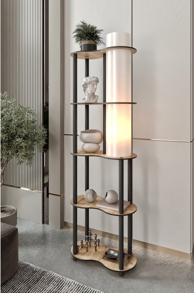 Stojací lampa s poličkami NOTO 1xE27/40W/230V béžová/černá