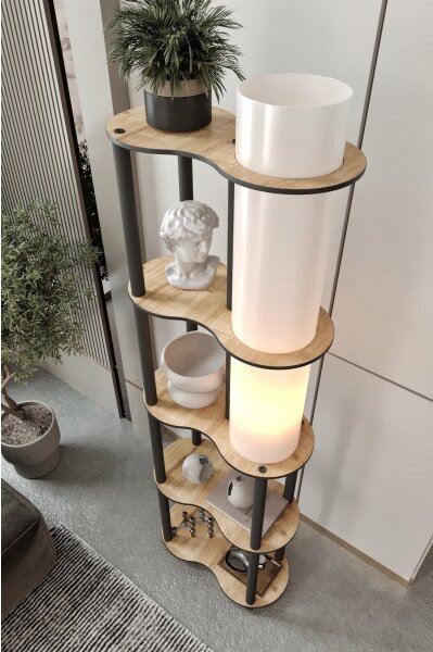 Stojací lampa s poličkami NOTO 1xE27/40W/230V béžová/černá