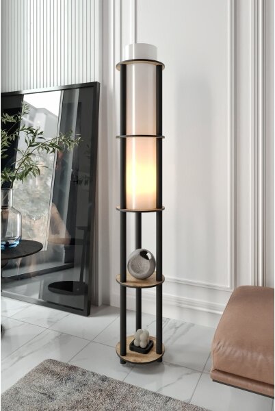 Stojací lampa s poličkami NOTO 1xE27/40W/230V béžová/černá