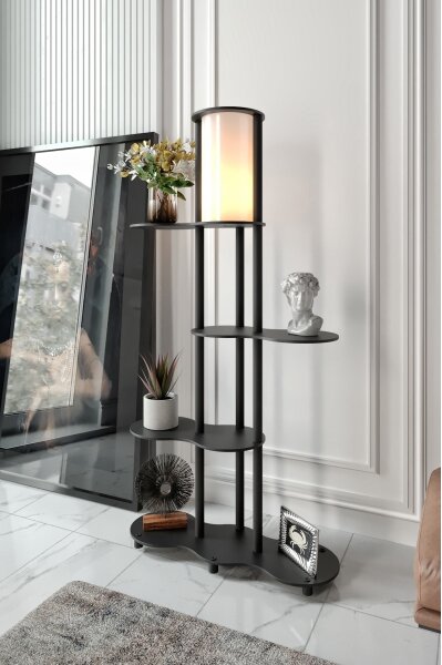 Stojací lampa s poličkami NOTO 1xE27/40W/230V černá