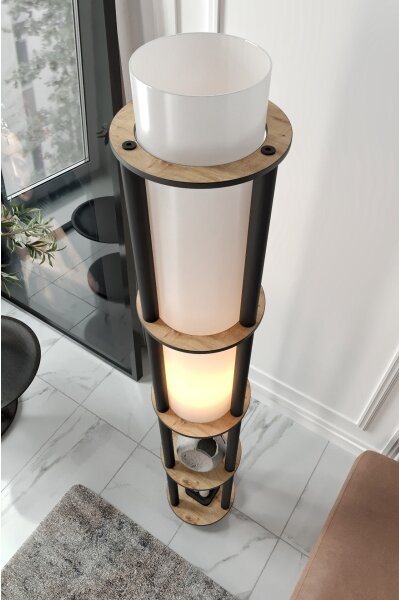 Stojací lampa s poličkami NOTO 1xE27/40W/230V béžová/černá