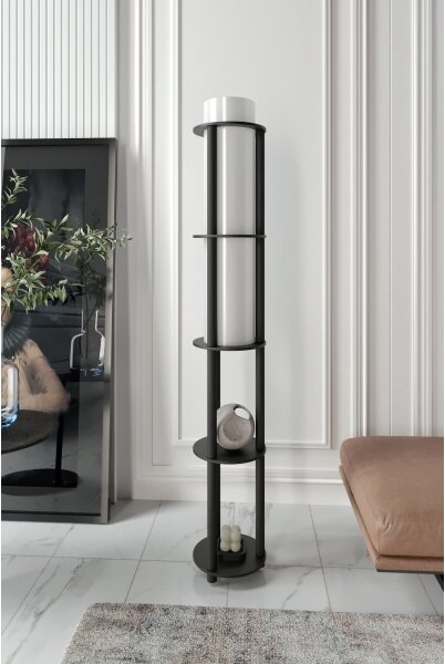 Stojací lampa s poličkami NOTO 1xE27/40W/230V černá