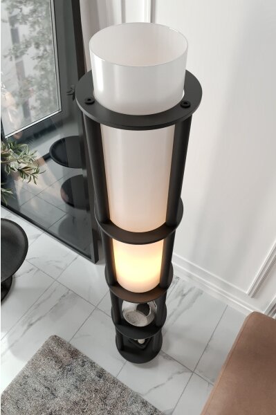 Stojací lampa s poličkami NOTO 1xE27/40W/230V černá