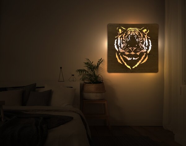 "Tygr" světelný obraz 230V 62x62cm provedení povrchu: dub světlý