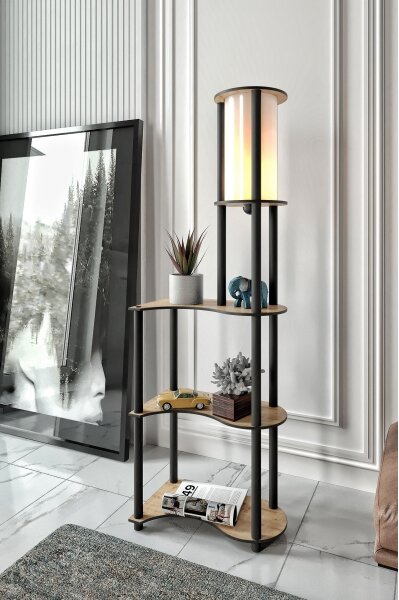 Stojací lampa s poličkami NOTO 1xE27/40W/230V béžová/černá
