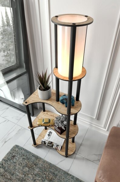 Stojací lampa s poličkami NOTO 1xE27/40W/230V béžová/černá