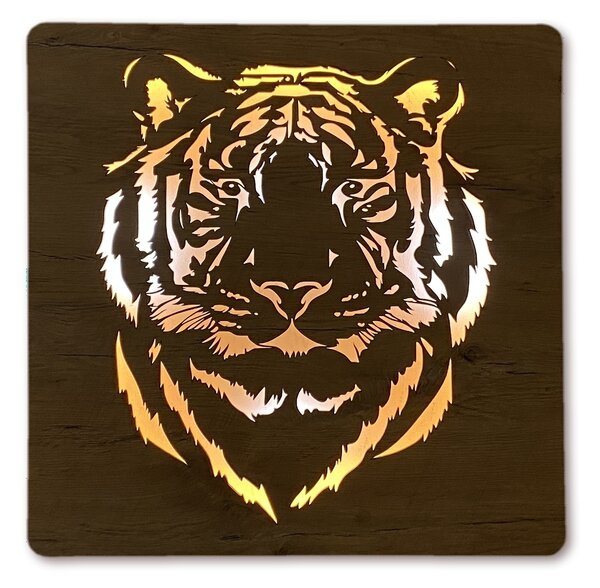"Tygr" světelný obraz s baterií 62x62cm varianta: ovládání na obraze bez dálkového ovladače, provedení: dub B
