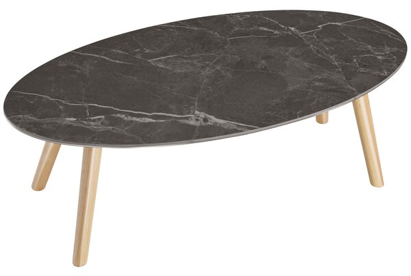 Tectake Oválný konferenční stolek Acerra,mramorový vzhled 100x50x34,5 cm - přírodní