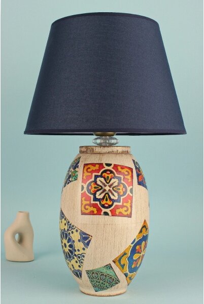 Stolní lampa RAMZES 1xE27/40W/230V modrá/béžová