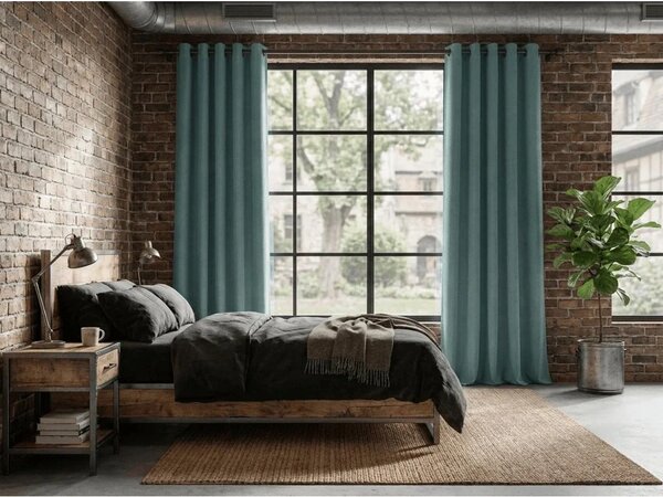 2x Modrozelený závěs DREAM VELVET 140x250 cm s kovovým kroužkem