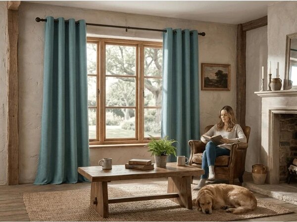 2x Modrozelený závěs DREAM VELVET 140x250 cm s kovovým kroužkem