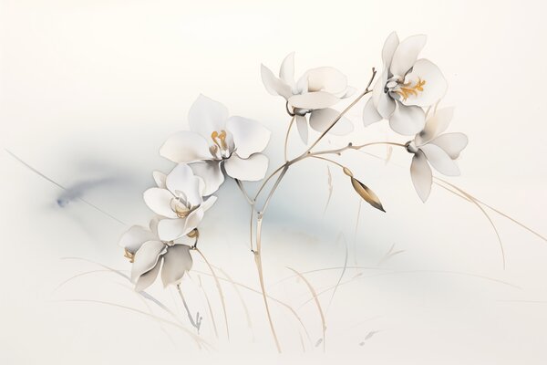 Fototapety Bílá větev orchideje ve stylu akvarelu, Fototapety květiny, w09022 : uwalls.cz