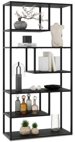Tectake Stojanová police Venda se 6 přihrádkami, industriální vzhled, 85x35x188cm - černá