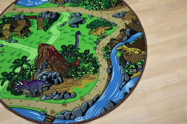 Vopi, Dětský kusový koberec Dino kruh, 67x67 (průměr) kruh, vícebarevná, dětský pokoj