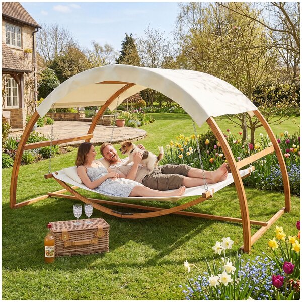Tectake Houpací síť Locarno pro 2 osoby 328x160x171,5cm - týková