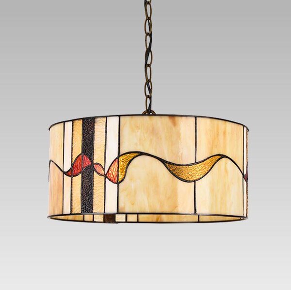 Závěsné vitrážové osvětlení na řetězu TIFFANY XI, 2xE27, 60W, antická hnědá