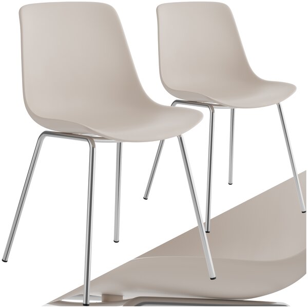 Tectake Plastové židle Mave, ergonomické, 120 kg - taupe/chromová, Sada 2 kusů