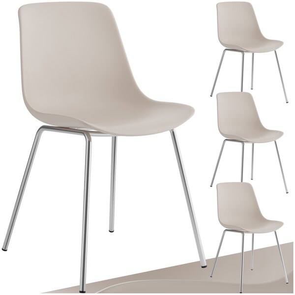 Tectake Plastové židle Mave, ergonomické, 120 kg - taupe/chromová, Sada 4 kusů
