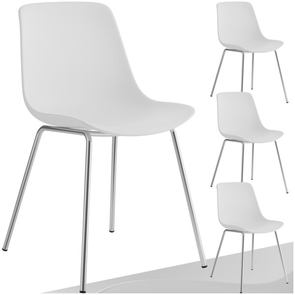 Tectake Plastové židle Mave, ergonomické, 120 kg - bílá/chromová, Sada 4 kusů