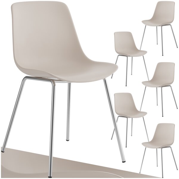 Tectake Plastové židle Mave, ergonomické, 120 kg - taupe/chromová, Sada 6 kusů