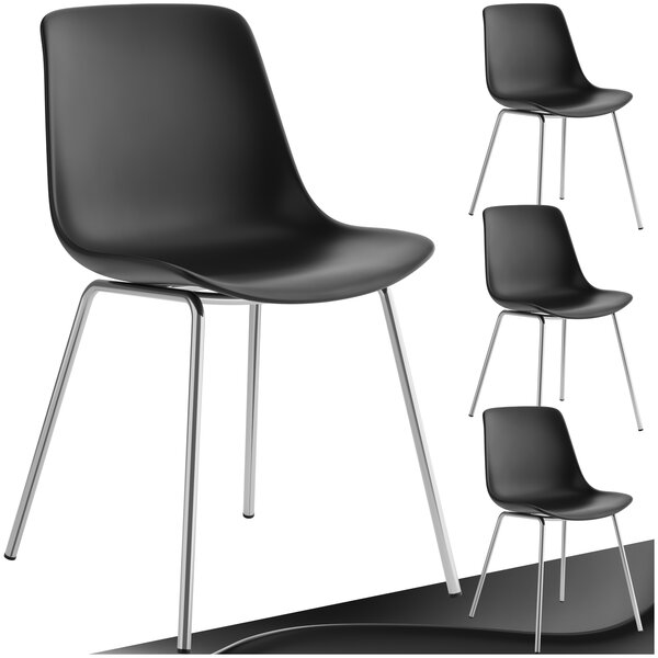 Tectake Plastové židle Mave, ergonomické, 120 kg - černá/chromová, Sada 4 kusů