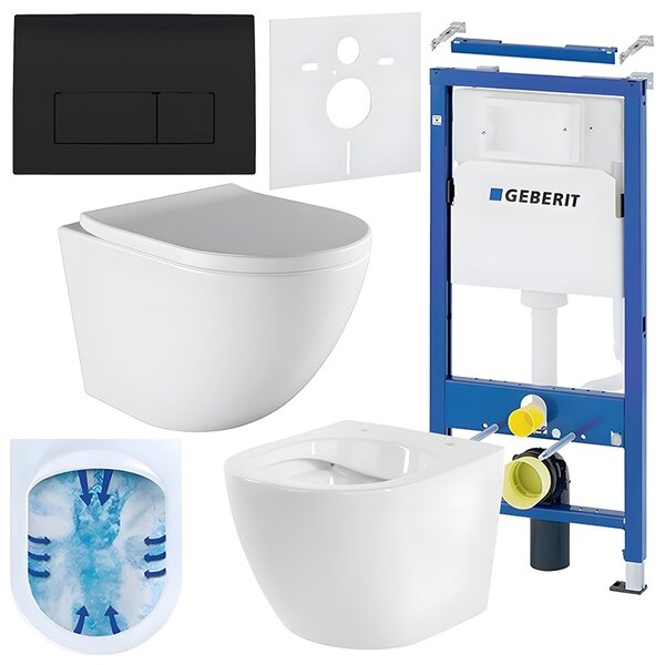 BPS-koupelny Podomítkový modul Geberit DuoFix s WC mísou PO-WH-02 + ovládací tlačítko Delta 50 černá lesk