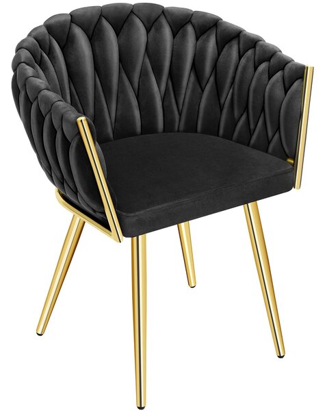 Tectake Set jídelních židlí Astano samet, uzlový design - černá/zlatá, Sada 2 kusů
