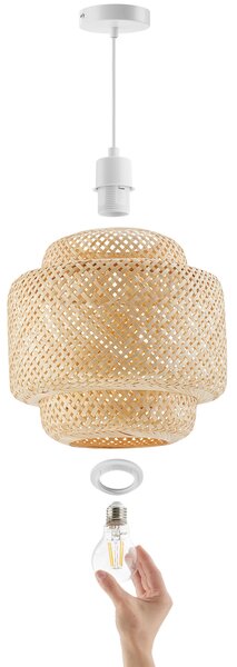 Tectake Stropní svítidlo Lignea Lux z bambusu,v boho stylu,40W - hnědá