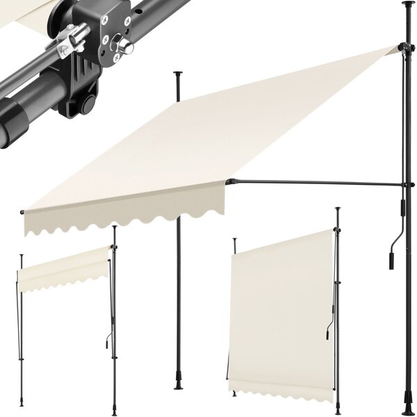 Tectake Upínací markýza s ruční klikou, výškově nastavitelná - 200 x 180 cm, béžová