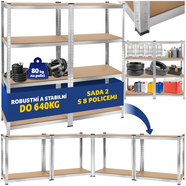 Tectake Regál - 160 x 160 x 40 cm, 640 kg