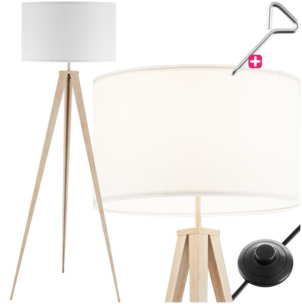 Tectake Stojací lampa Lunaris, textilní stínidlo, trojnožka - dub