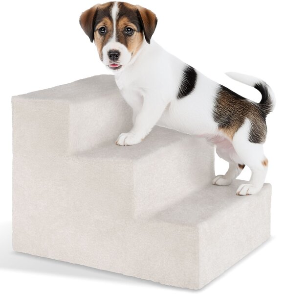 Tectake Schody pro domácí mazlíčky Paw Path s plyšovým potahem 37 x 45 x 34,5 cm - písková