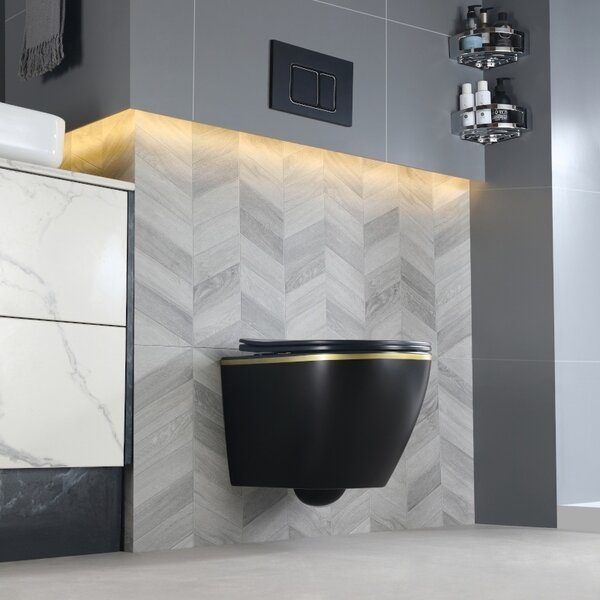 BPS-koupelny Podomítkový modul Geberit DuoFix s WC mísou MU-MTB-GL-RIM-03 + ovládací tlačítko Delta 50 černá lesk