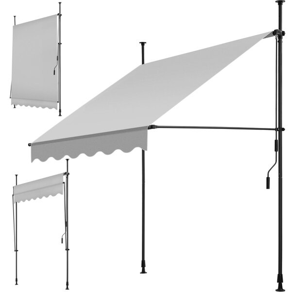 Tectake Upínací markýza s ruční klikou, výškově nastavitelná - 150 x 180 cm, světle šedá
