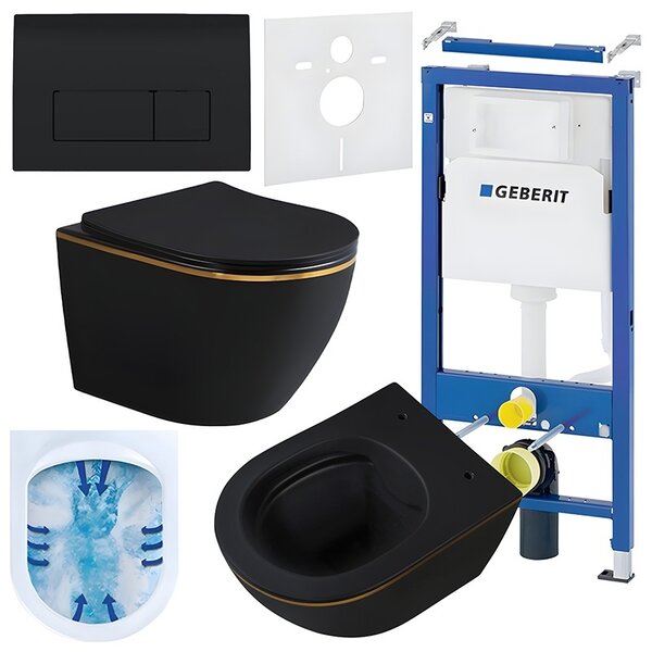 BPS-koupelny Podomítkový modul Geberit DuoFix s WC mísou MU-MTB-GL-RIM-03 + ovládací tlačítko Delta 50 černá lesk