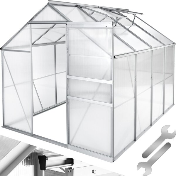 Tectake Skleník z hliníku,UV-odolný,185x250x195cm - průhledná
