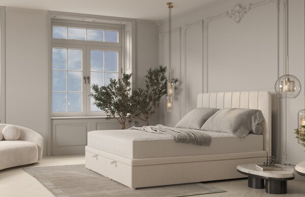 Maison de Rêve Světle béžová čalouněná dvoulůžková postel SWANKY 160 x 200 cm s úložným prostorem