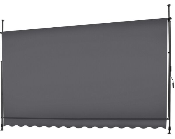 Tectake Upínací markýza s ruční klikou, výškově nastavitelná - 350 x 180 cm, černá/šedá