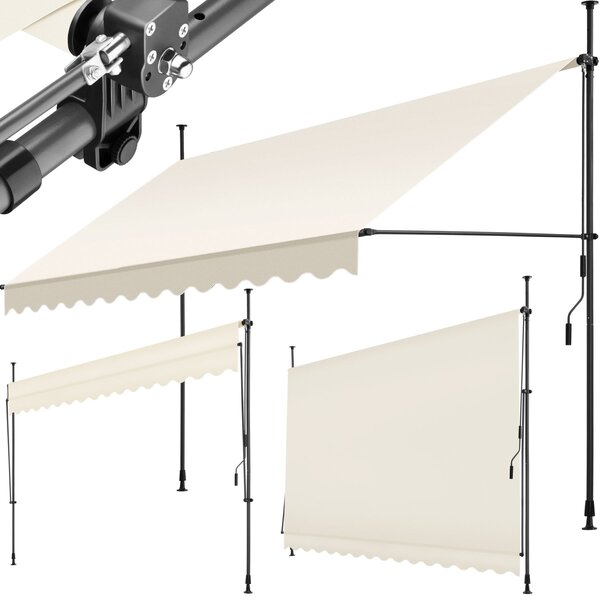 Tectake Upínací markýza s ruční klikou, výškově nastavitelná - 350 x 180 cm, béžová