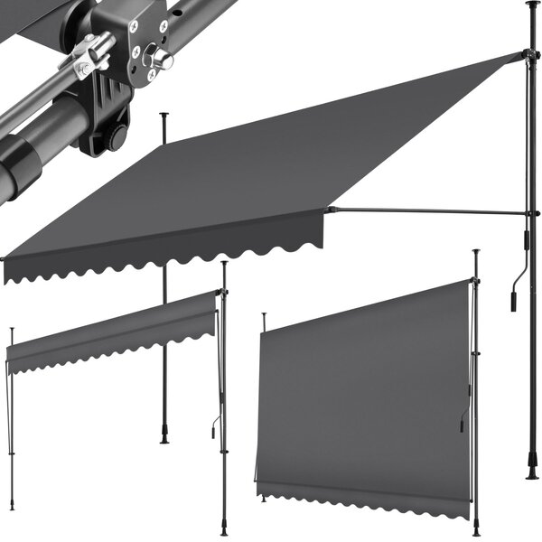 Tectake Upínací markýza s ruční klikou, výškově nastavitelná - 350 x 180 cm, černá/šedá