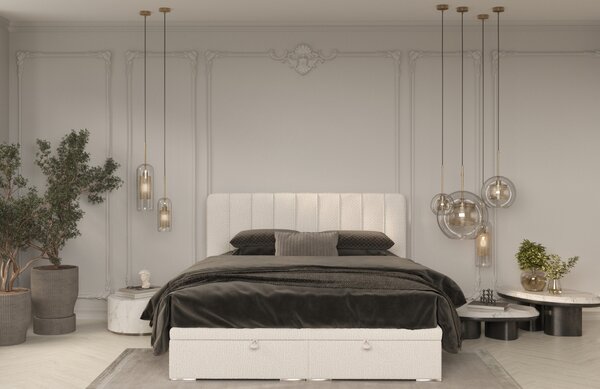 Maison de Rêve Světle béžová čalouněná dvoulůžková postel SWANKY 160 x 200 cm s úložným prostorem