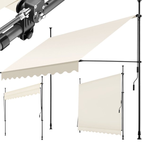 Tectake Upínací markýza s ruční klikou, výškově nastavitelná - 250 x 180 cm, béžová