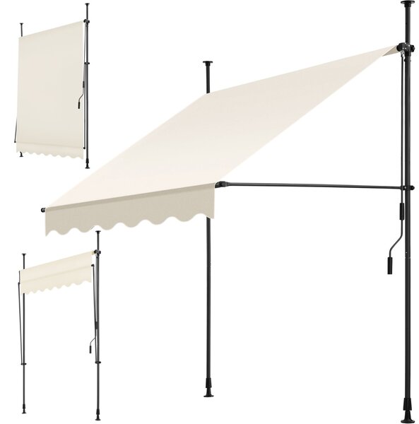 Tectake Upínací markýza s ruční klikou, výškově nastavitelná - 150 x 180 cm, béžová